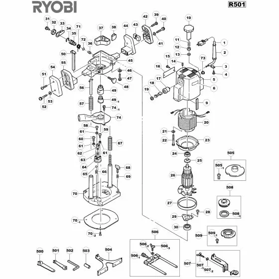 Ryobi R501 Spare Parts List Type: 1000013685